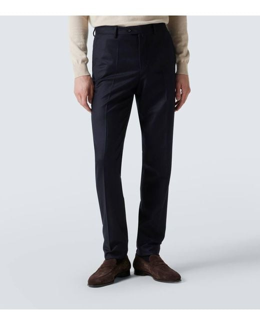 Loro Piana Blue Carlo Wool And Cashmere Straight Pants for men