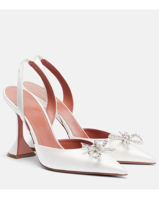 AMINA MUADDI Pink Rosie 95 Satin Slingback Pumps