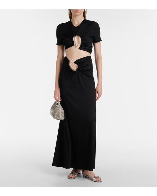 Christopher Esber Black Paisley Cropped Gathered T-Shirt
