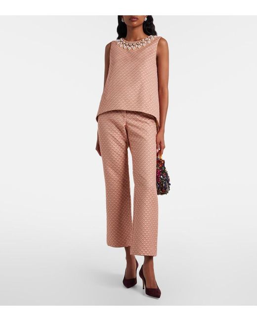LaDoubleJ Pink La Scala Floral Jacquard Top
