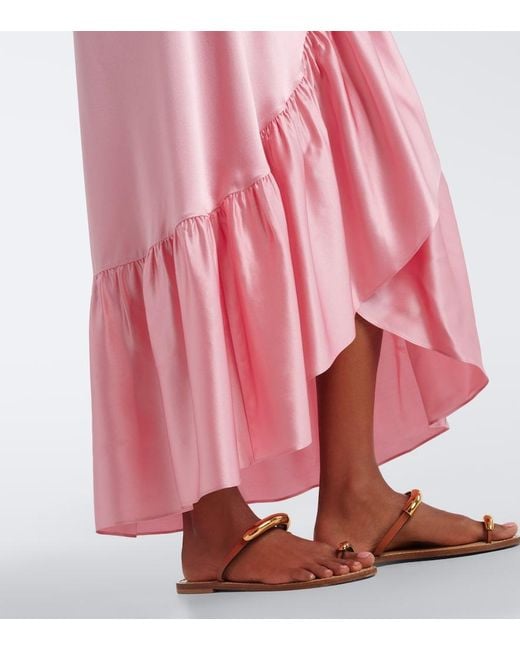 Eres Pink Conversion Silk Satin Midi Skirt