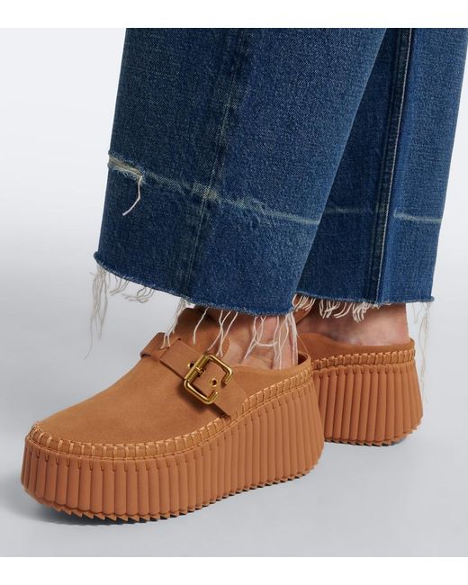 Chloé Brown Nama Leather Platform Mules