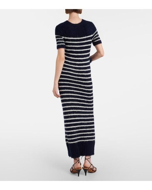 Khaite Blue Helen Striped Silk And Cashmere Midi Dress