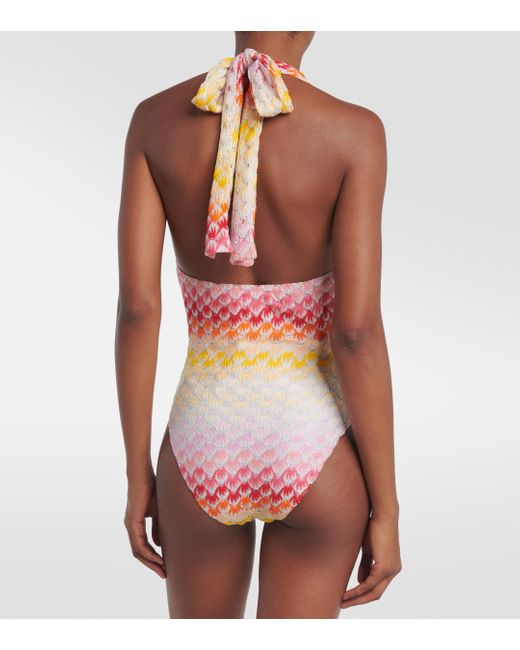 Missoni Pink Halterneck Crochet Swimsuit