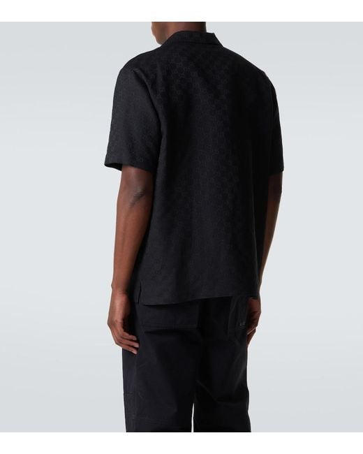 Gucci Black Gg Canvas Linen-Blend Bowling Shirt for men