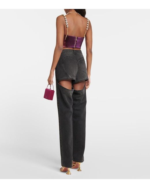 Area Purple Embellished Cotton-Blend Cropped Top