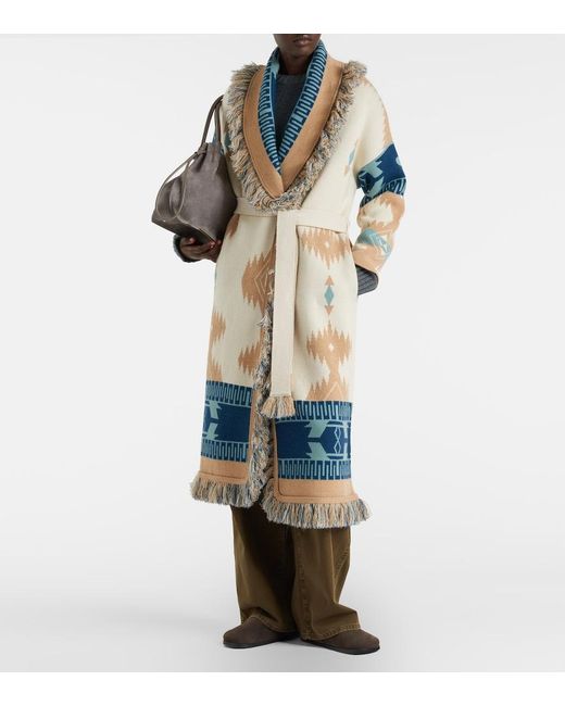 Alanui Blue Icon Jacquard Virgin Wool Cardigan
