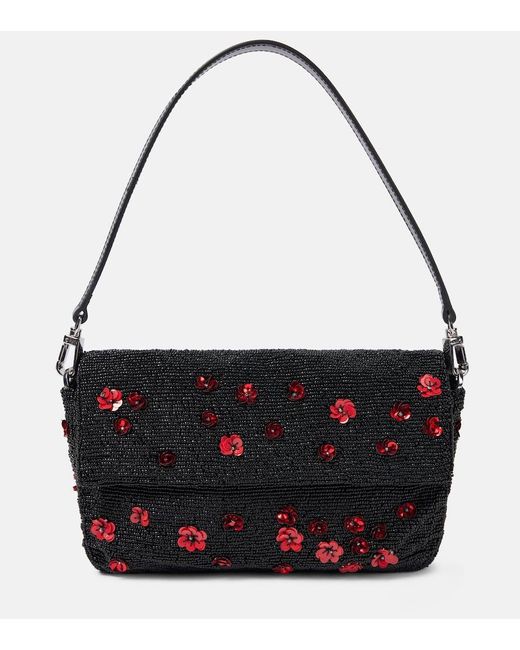 Staud Black Timmy Floral Beaded Shoulder Bag