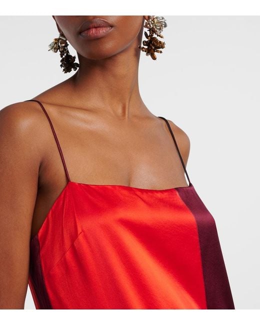 Staud Red Mae Printed Silk-Blend Maxi Dress