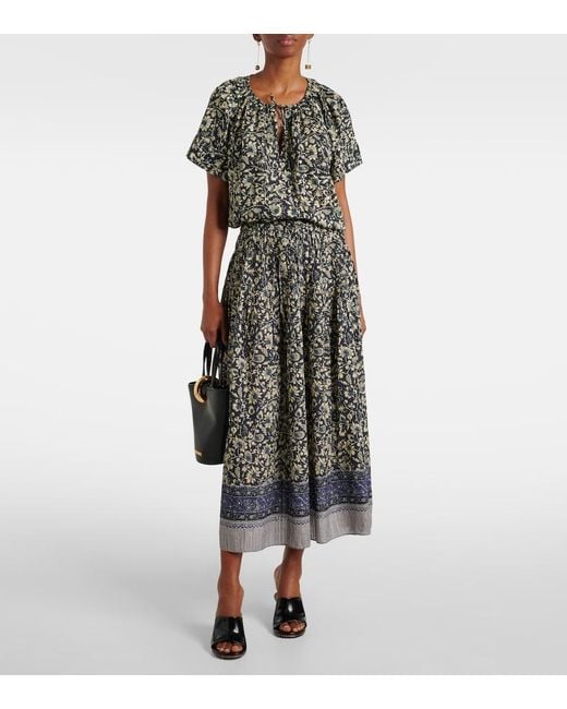 Ulla Johnson Gray Sena Printed Cotton-Blend Top