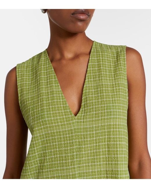 Asceno Green Derya Checked Cotton Minidress