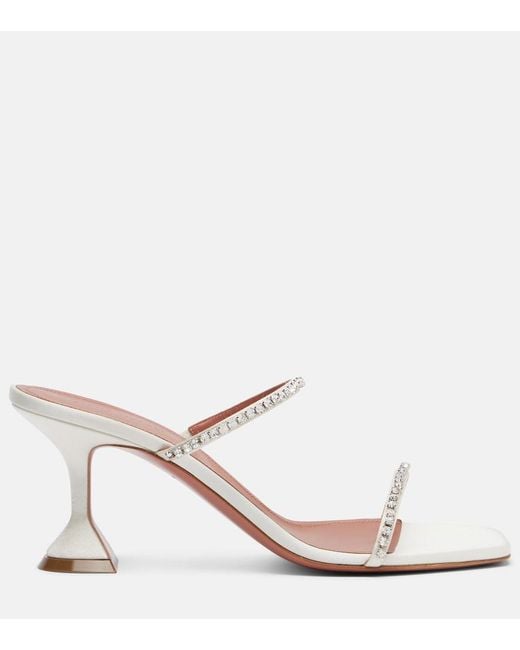AMINA MUADDI Pink Gilda 70 Embellished Satin Mules