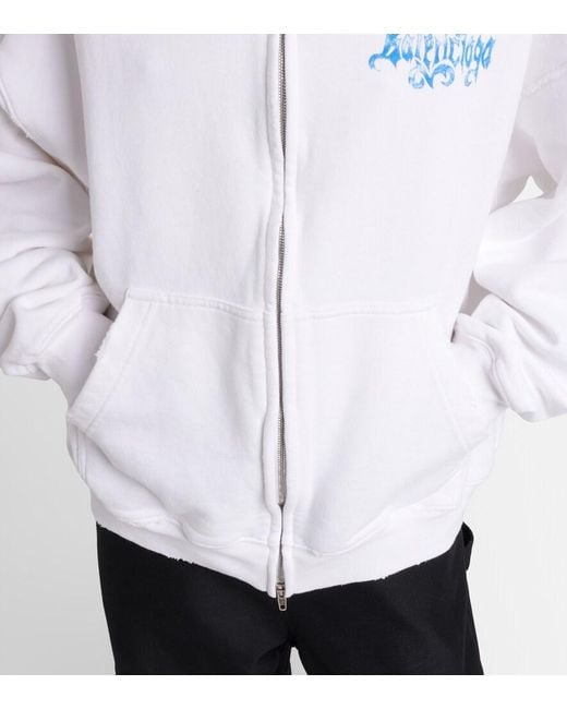 Balenciaga White Logo Cotton Jersey Zip-Up Hoodie