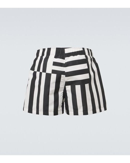 Versace White Striped Swim Trunks for men
