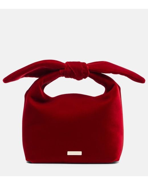 Aquazzura Red Bow Tie Small Velvet Tote Bag
