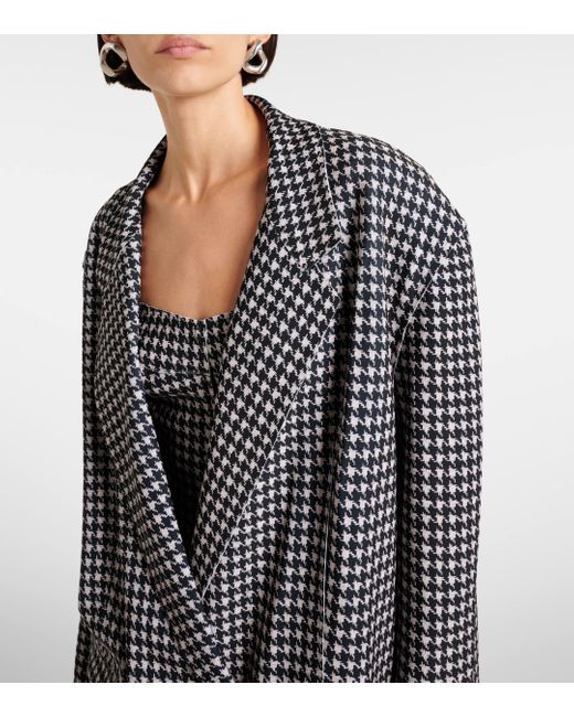 Norma Kamali Blue Double-Breasted Houndstooth Coat