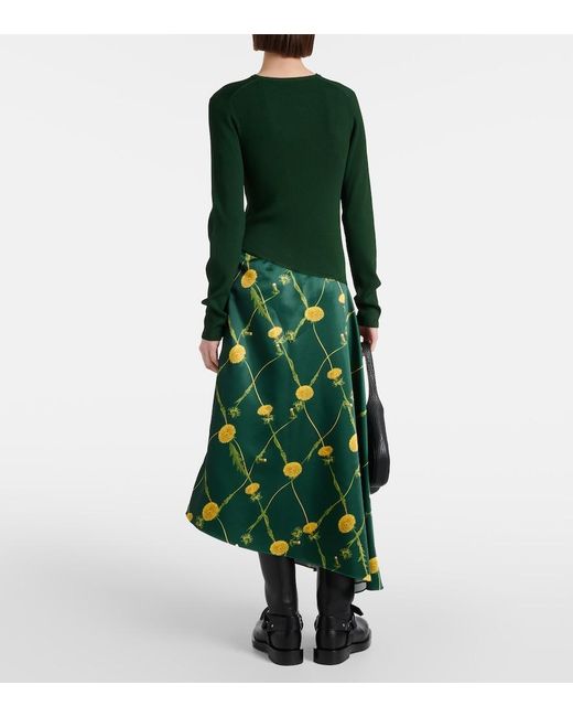 Burberry Green Printed Jersey And Satin Midi Dress