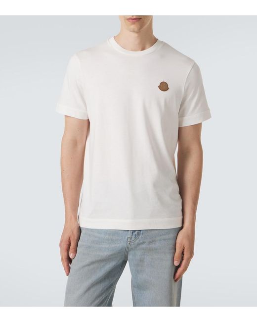 Moncler White Leather-Trimmed Cotton Jersey T-Shirt for men