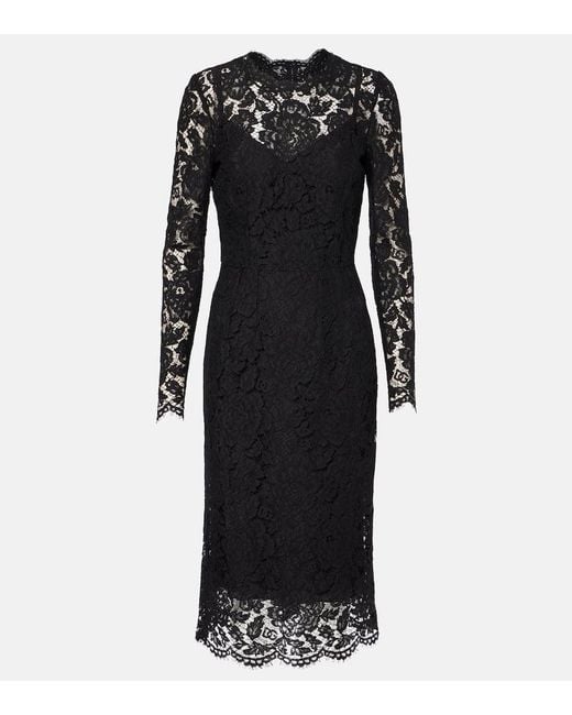 Dolce & Gabbana Black Dg Lace Midi Dress
