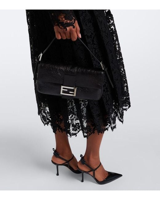 Fendi Black Baguette Small Leather Shoulder Bag