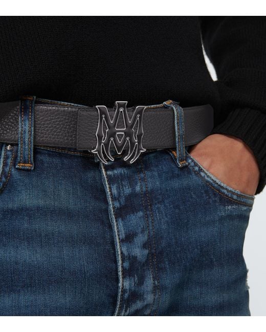 Logo Leather Belt in Blue - Amiri