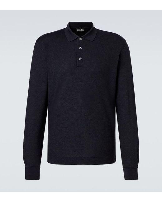 Zegna Blue Cotton And Silk Polo Shirt for men