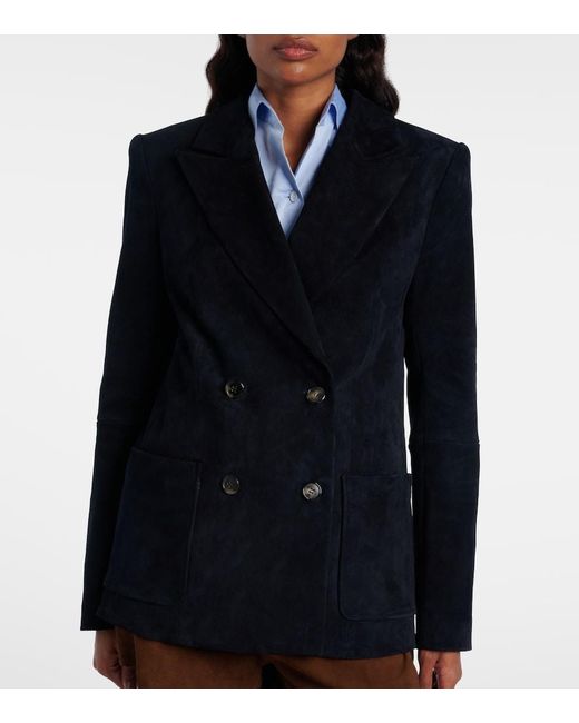 Stouls Blue Suede Double-Breasted Blazer