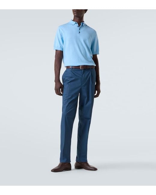 Zegna Blue Cotton Straight Pants for men