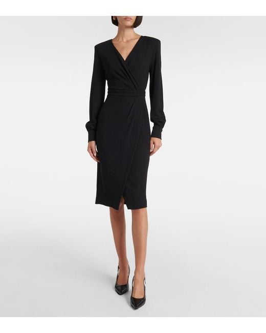 Max Mara Black Virtus Gathered Jersey Midi Dress