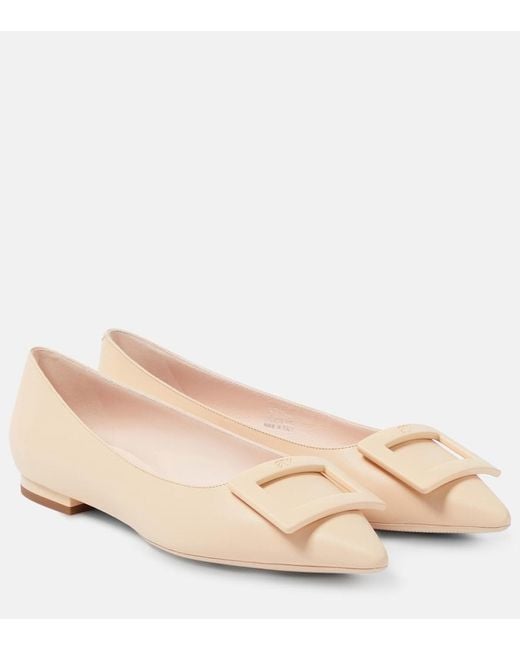 Roger Vivier Natural Gommettine Ball Patent Leather Ballet Flats