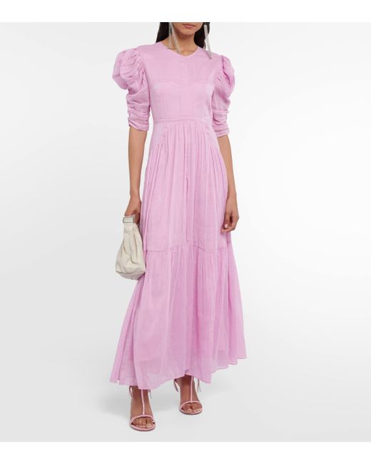 Isabel Marant Pink Bealisa Puffed-sleeve Cotton-blend Dress
