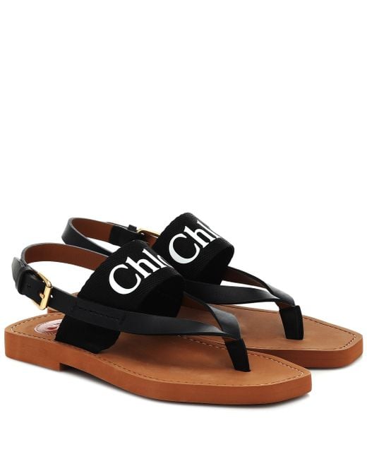 Chloé Black Sandalen Woody mit Canvas