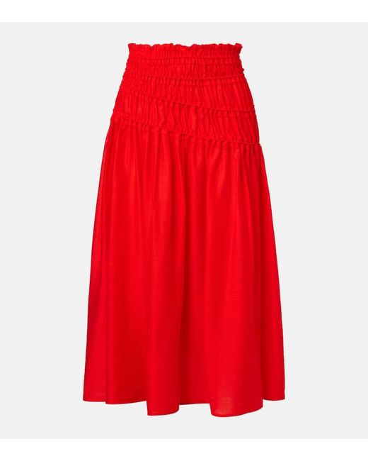 Tory Burch Red Smocked Midi Skirt