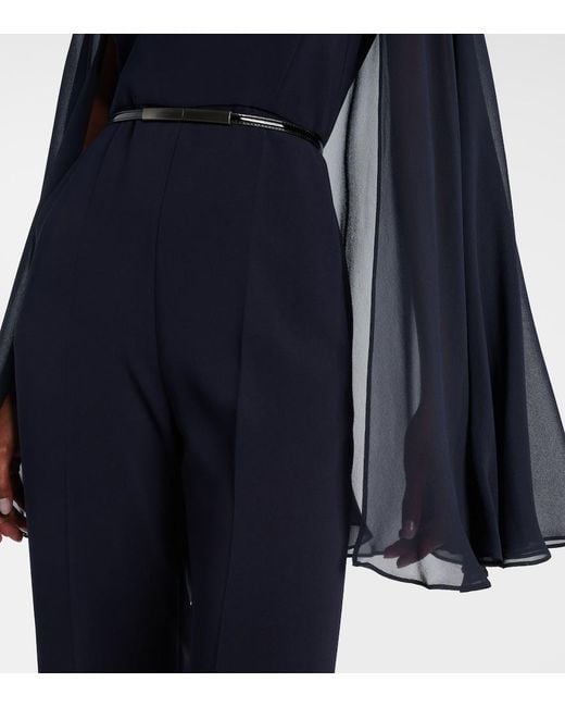 Max Mara Blue Vertice Caped Cady Jumpsuit