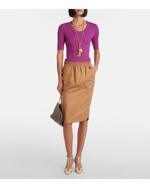 Chloé Natural Cotton And Linen Gabardine Pencil Skirt