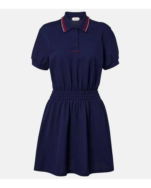 Versace Blue Greca Cotton Pique Polo Dress