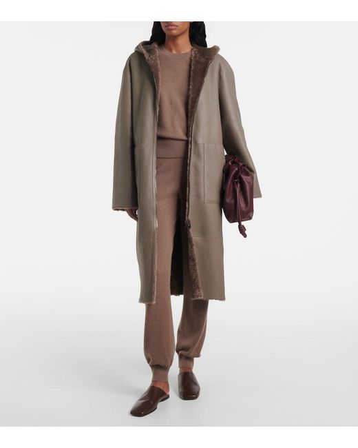 Joseph Brown Reversible Shearling And Leather Hooded Coat