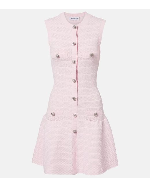 Self-Portrait Pink Embellished Pointelle Minidress