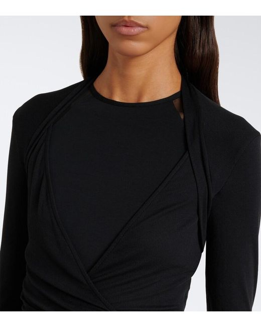 Eres Blue Charlotte Ribbed-Knit Wrap Top
