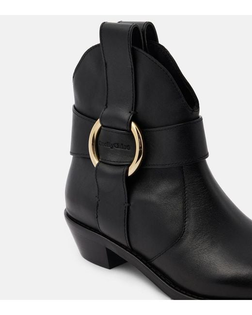 See By Chloé Black Leather Western Cowboy Boots Leather