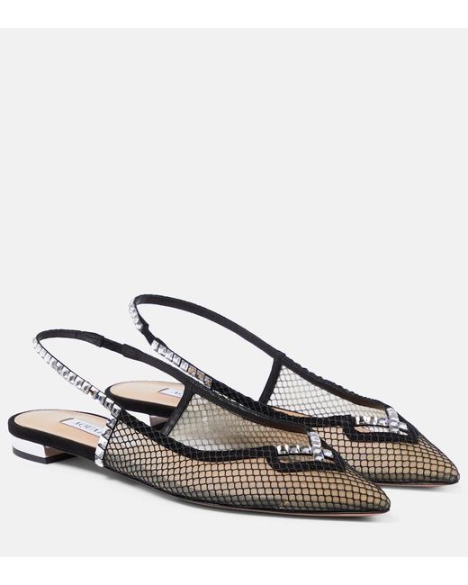 Aquazzura Brown Forbidden Love Mesh And Suede Slingback Flats