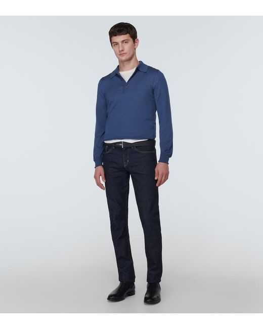 Tom Ford Blue Cashmere And Silk Polo Sweater for men