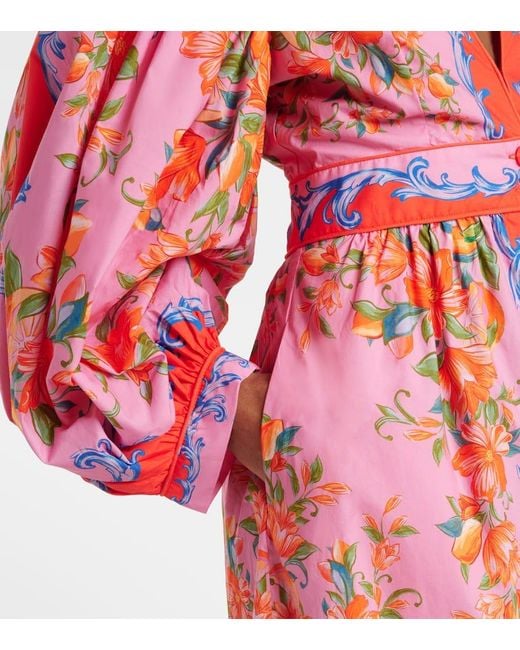 Farm Rio Red Sicily Flowers Cotton Shirt Dress