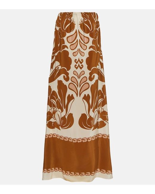 Adriana Degreas Brown Printed Strapless Silk Maxi Dress