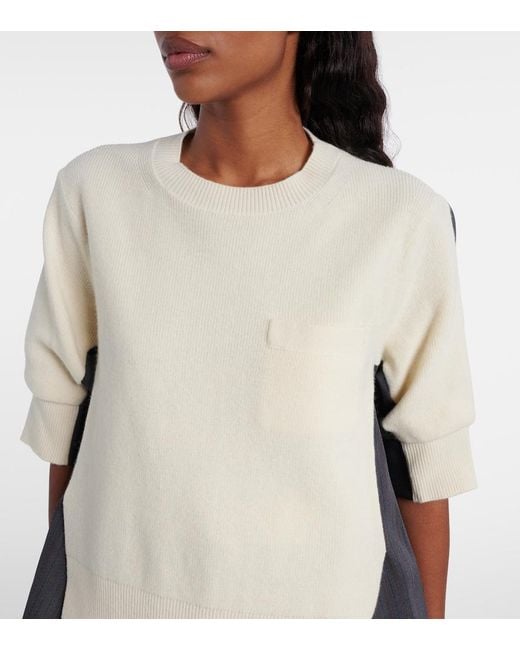 Sacai White Striped Layered Wool Sweater