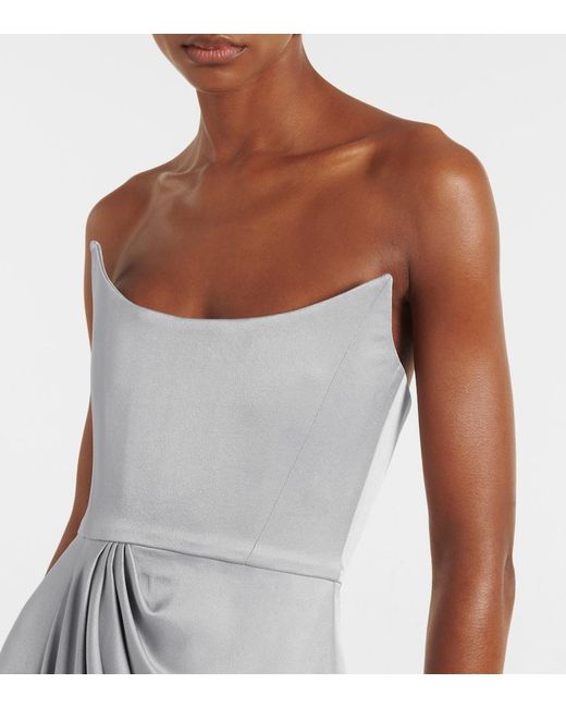 Alex Perry White Draped Satin Crepe Bustier Gown