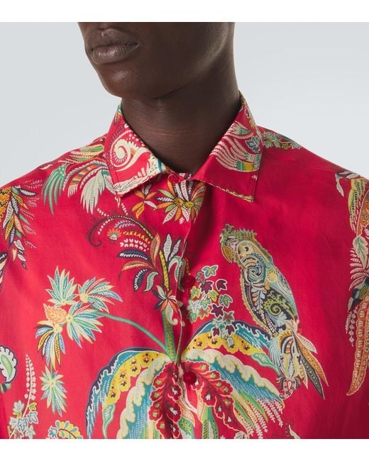 Etro Red Paisley Cotton Bowling Shirt for men