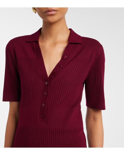 Lisa Yang Red Malie Ribbed-Knit Cashmere Polo Sweater