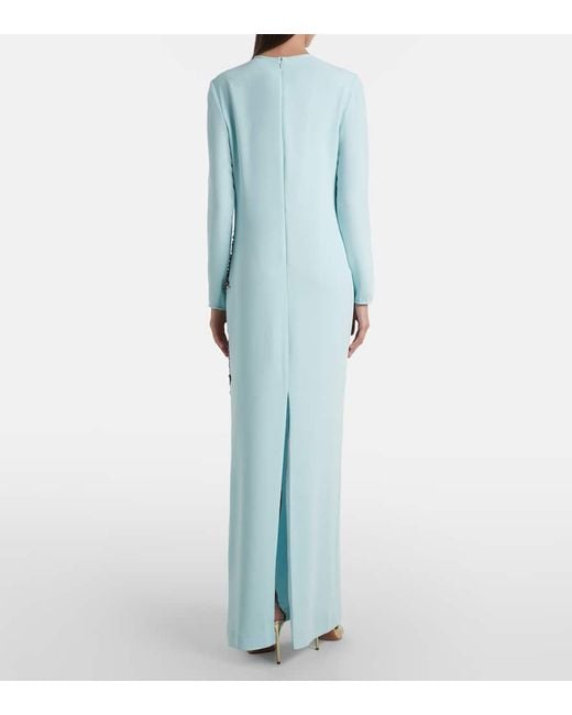 Costarellos Blue Siriana Embellished Crepe Gown
