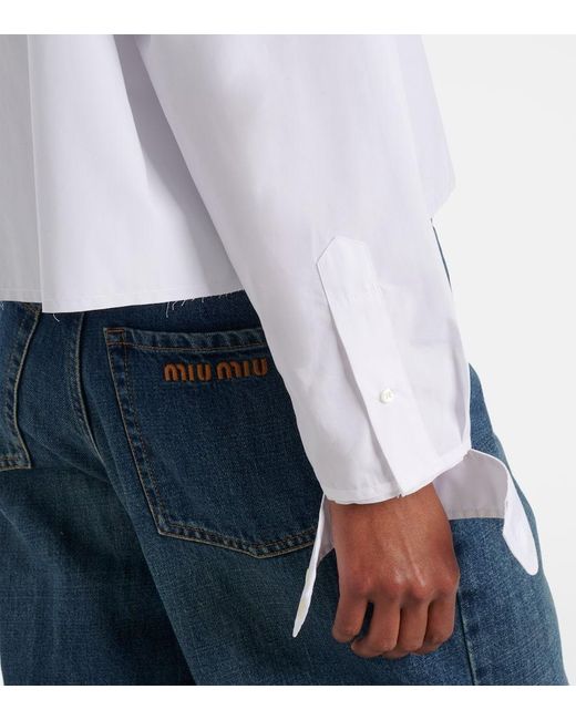 Camisa De Popelin De Algodon Cropped Miu Miu de color White